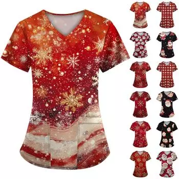 Женские модные топы с короткими рукавами и V-образным вырезом с принтом, рабочие футболки с карманами XXXXXL оранжевый