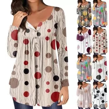 Женские модные топы с принтом, повседневные топы с воротником на пуговицах и длинными рукавами XXXL разноцветный