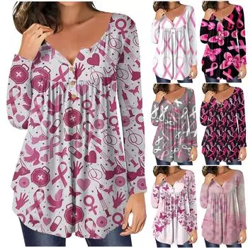 Женские модные топы с принтом, повседневные топы с воротником на пуговицах и длинными рукавами L чёрный