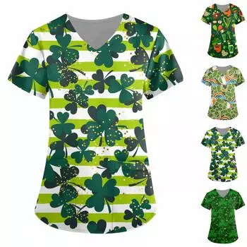 Женские модные топы с v-образным вырезом и короткими рукавами с принтом, униформа для медсестер XXXL