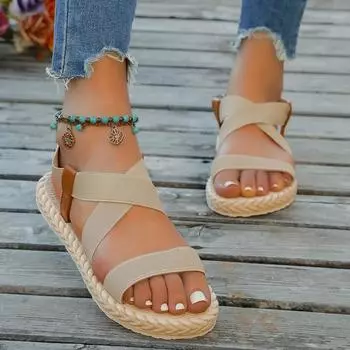 Женские модные трендовые эластичные противоскользящие износостойкие сандалии на плоской подошве с мягкой подошвой 35 чёрный