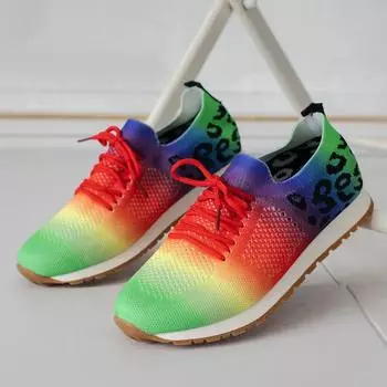 Женские модные трикотажные кроссовки с леопардовым принтом, низкие кроссовки для бега, удобные кроссовки для активного отдыха, повседневные, большого размера 2024 36 красный