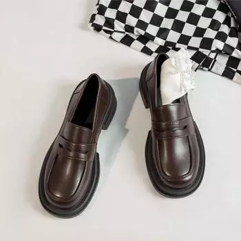 Женские модные туфли 2024 года, удобные туфли-оксфорды на толстом каблуке, туфли на среднем каблуке с круглым носком 35 чёрный