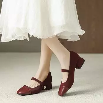 Женские модные туфли-лодочки Дизайнерские босоножки на толстом каблуке Модные туфли для вечеринок и бальных танцев Свадебные туфли 34 бордовый