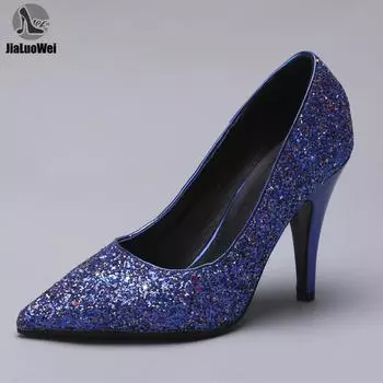 Женские модные туфли-лодочки с острым носком и блестками на высоком каблуке 10 см, формальные туфли-лодочки, размер 36-46 36 чёрный