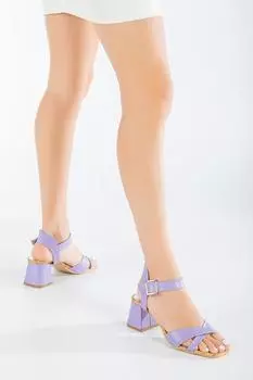 Женские модные туфли на каблуках, сиреневые туфли на коротком каблуке с пряжкой