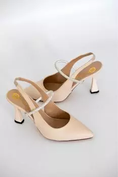 Женские модные туфли на каблуке, бежевые классические туфли на остроконечном каблуке 9 см с высокой спинкой и открытым камнем