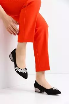 Женские модные туфли на каблуке, черные туфли из нубука с детальной отделкой, каблук высотой 3 см