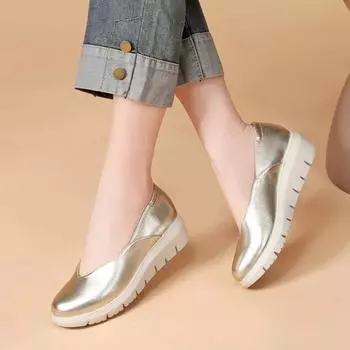 Женские модные туфли на танкетке, весна-лето, легкие мокасины на платформе, женская мягкая подошва, удобная повседневная обувь, размер плюс 42 35 золотой