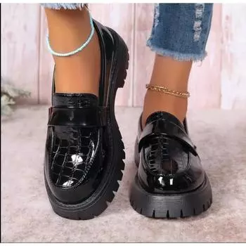 Женские модные туфли на толстой подошве, осенние новые туфли с круглым носком и глубоким носком, с мягкой подошвой, нескользящие, с низким верхом 35