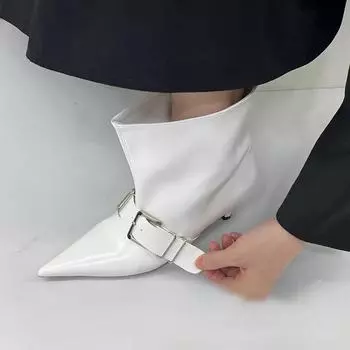 Женские модные туфли на тонком каблуке, осенние, новые, с заостренным носком, с ремнем и пряжкой на рукаве, нескользящие, износостойкие, удобные, короткие ботинки 35 чёрный