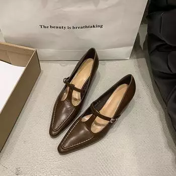 Женские модные туфли с острым носком и пряжкой Абрикосовые ретро-туфли Kawaii однотонные женские туфли на плоской подошве Повседневные туфли Мэри Джейн с неглубоким носком 35