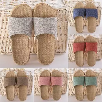 Женские модные удобные тапочки из хлопка и льна, нескользящие тапочки 39/40 серый