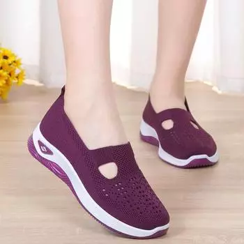 Женские модные удобные трикотажные туфли на плоской подошве, женские мокасины, сетчатая обувь с вырезами 41