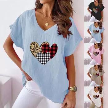 Женские модные удобные женские блузки с v-образным вырезом и принтом, топы L чёрный