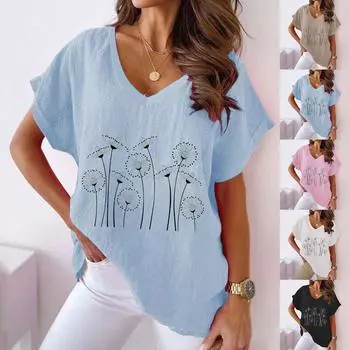 Женские модные удобные женские блузки с v-образным вырезом и принтом, топы L чёрный