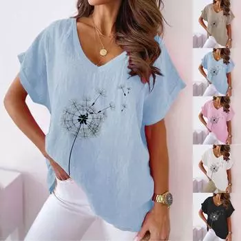 Женские модные удобные женские блузки с v-образным вырезом и принтом, топы L чёрный