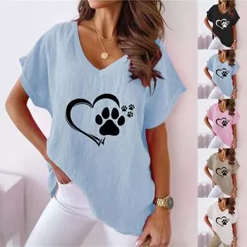 Женские модные удобные женские блузки с v-образным вырезом и принтом, топы L чёрный