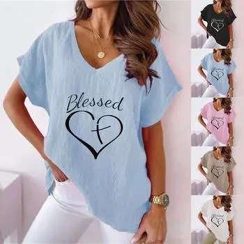 Женские модные удобные женские блузки с v-образным вырезом и принтом, топы L чёрный