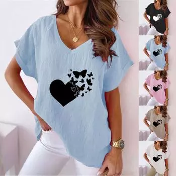 Женские модные удобные женские блузки с v-образным вырезом и принтом, топы L чёрный