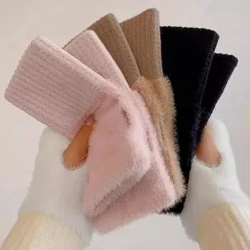 Женские модные уличные осенне-зимние теплые перчатки с половиной пальцев для сенсорных экранов ветрозащитные перчатки без пальцев One Size белый