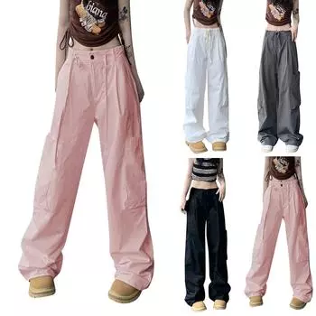 Женские модные универсальные прямые брюки с драпировкой и свободные широкие брюки XXL чёрный