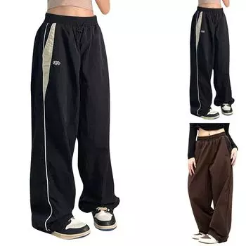 Женские модные универсальные прямые брюки с драпировкой и свободные широкие брюки L чёрный