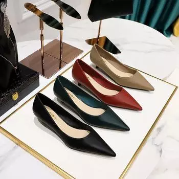 Женские модные универсальные удобные туфли на тонком низком каблуке с заостренным носком и мелким горлышком, туфли на плоской подошве 35 чёрный