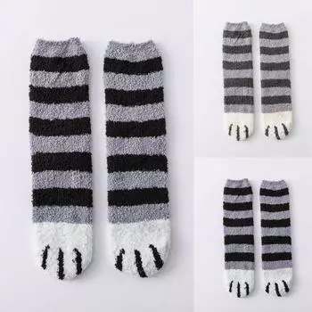 Женские модные утепленные нечеткие средние чулки с котом кораллового цвета, 2 шт. Free