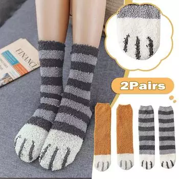 Женские модные утепленные нечеткие средние чулки с котом кораллового цвета, 2 шт. Free