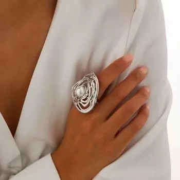 Женские модные ювелирные изделия, овальные кольца с геометрическим рисунком, креативные регулируемые кольца на палец с искусственным жемчугом, винтажные подарки для вечеринки