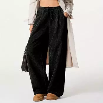 Женские модные вельветовые повседневные брюки с широкими штанинами, прямые брюки L чёрный