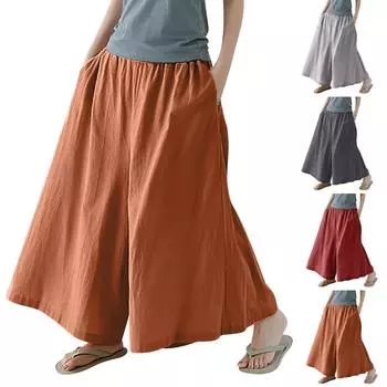 Женские модные весенне-летние универсальные удобные однотонные хлопковые льняные брюки с эластичной резинкой на талии One Size темно-серого