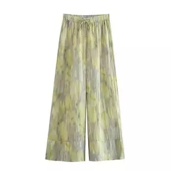Женские модные винтажные брюки с принтом, летние женские брюки в стиле пэчворк с высокой талией и галстуком-бабочкой с эластичной резинкой на талии, широкие брюки XXS