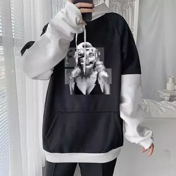 Женские модные винтажные толстовки с принтом, популярные лоскутные толстовки в стиле Харадзюку, модные толстовки большого размера в стиле хип-хоп, унисекс, эстетический пуловер XS чёрный/белый