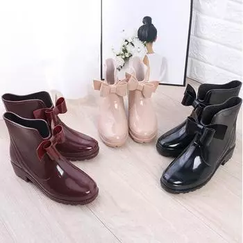Женские модные водонепроницаемые и противоскользящие резиновые сапоги Bow Rain Shoes для активного отдыха на природе Галоши для сада 35 чёрный