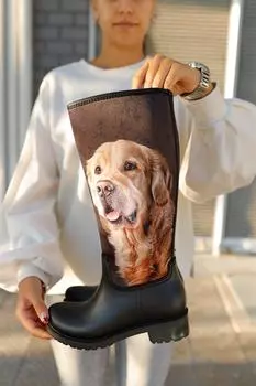 Женские модные водонепроницаемые резиновые сапоги с принтом кофейной собаки