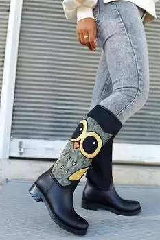 Женские модные водонепроницаемые резиновые сапоги с принтом совы