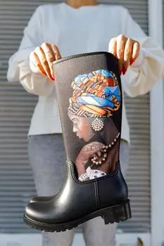 Женские модные водонепроницаемые резиновые сапоги с ярким принтом