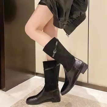 Женские модные высокие сапоги, зимние, новые, с круглым носком, в стиле пэчворк, на плоской подошве, удобные, длинные, рыцарские сапоги 35 жёлтый