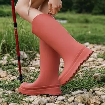 Женские модные взрослые флисовые высокие резиновые сапоги 36 чёрный