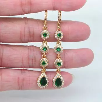 Женские модные зеленые серьги с кубическим цирконием CZ, длинные висячие серьги-капли, ювелирные изделия зелёный