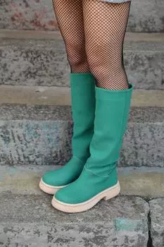 Женские модные зеленые замшевые сапоги