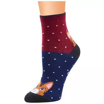 Женские модные женские хлопковые носки в полоску с котом, средние чулки One size