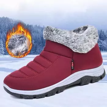 Женские модные зимние ботинки, удобные, с плюшевой подкладкой, нескользящие, с круглым носком 35 красный