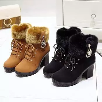 Женские модные зимние ботинки. Зимние теплые зимние сапоги. Теплые хлопковые ботинки. Нескользящие походные ботинки. Меховые сапоги. 41 чёрный