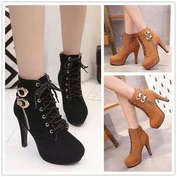 Женские модные зимние сапоги на высоком каблуке 36 чёрный