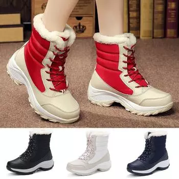Женские модные зимние сапоги, зимние теплые плюшевые сапоги, водонепроницаемые ботильоны на платформе с толстой подошвой 35 красный