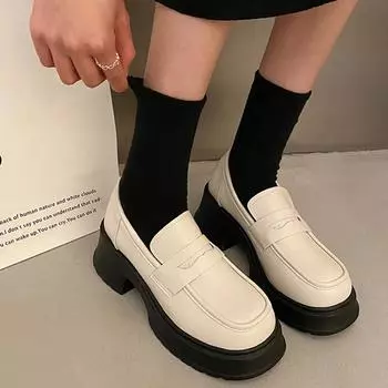 Женские мокасины 6 см на толстом высоком каблуке женские туфли-лодочки новые ретро мокасины с резиновой подошвой женские японские мокасины Jk большой размер 35-43 обувь 35 покинуть белый