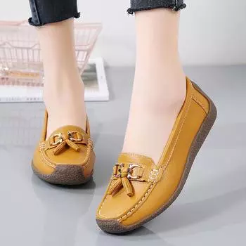 Женские мокасины черного цвета, повседневные белые туфли для ходьбы, классические мягкие желтые туфли для вождения, офисные деловые мокасины для мамы 35 чёрный